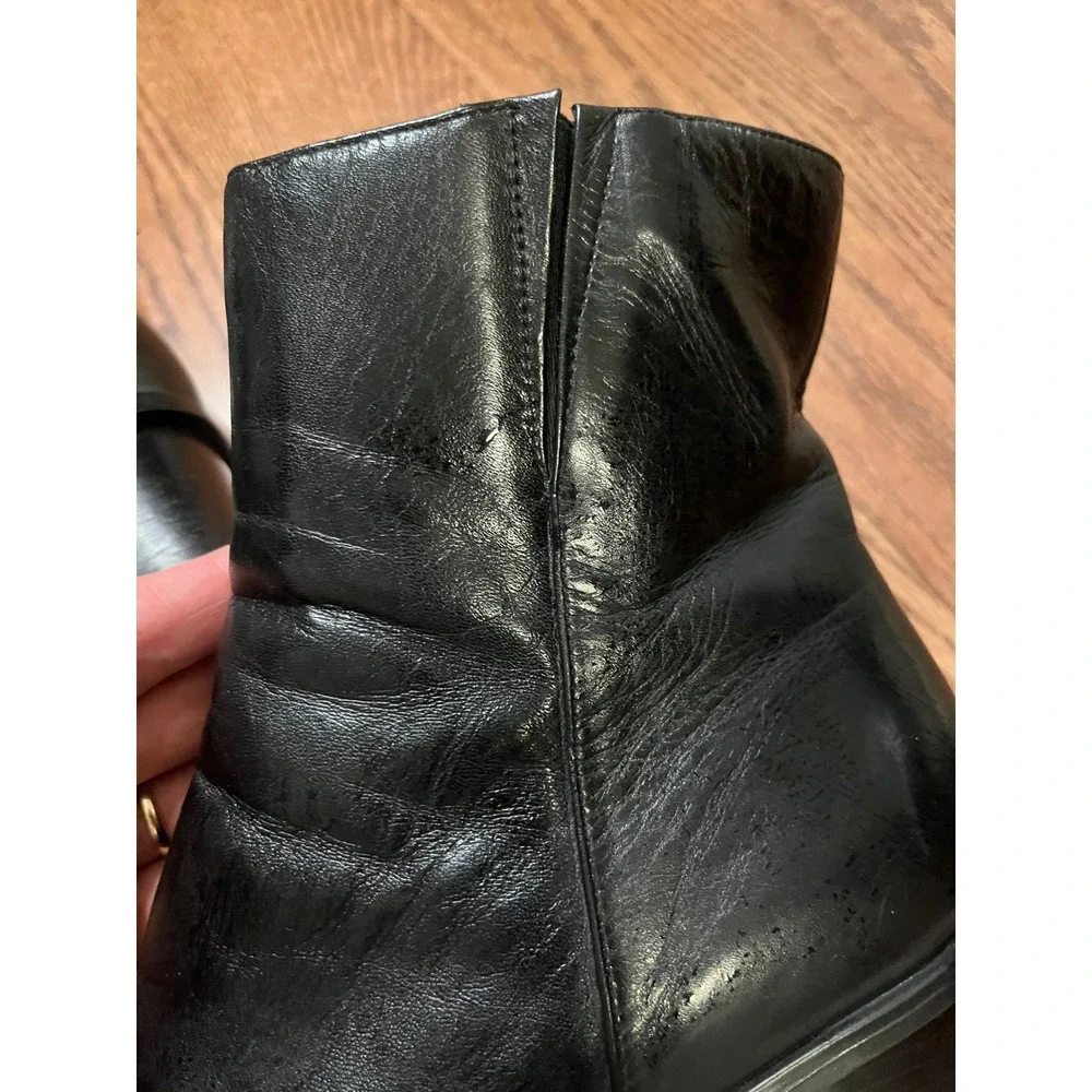 Madeline Favor Black Leather Square Toe Block Heel Ankle Boots Size 8M